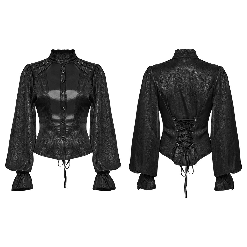 WY-1712CCF Gothic Jacket Victorian Style High Collar Buttoned Design Puff Sleeves