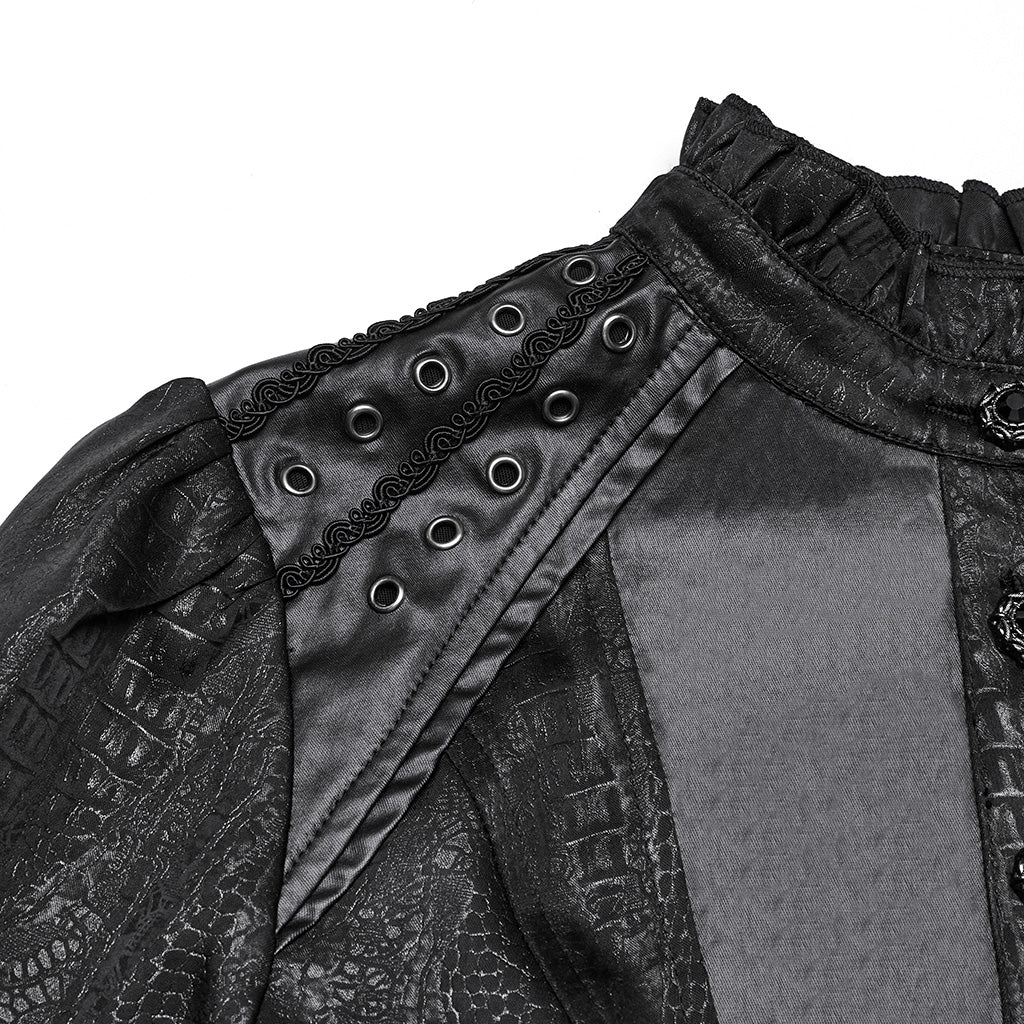 WY-1712CCF Gothic Jacket Victorian Style High Collar Buttoned Design Puff Sleeves