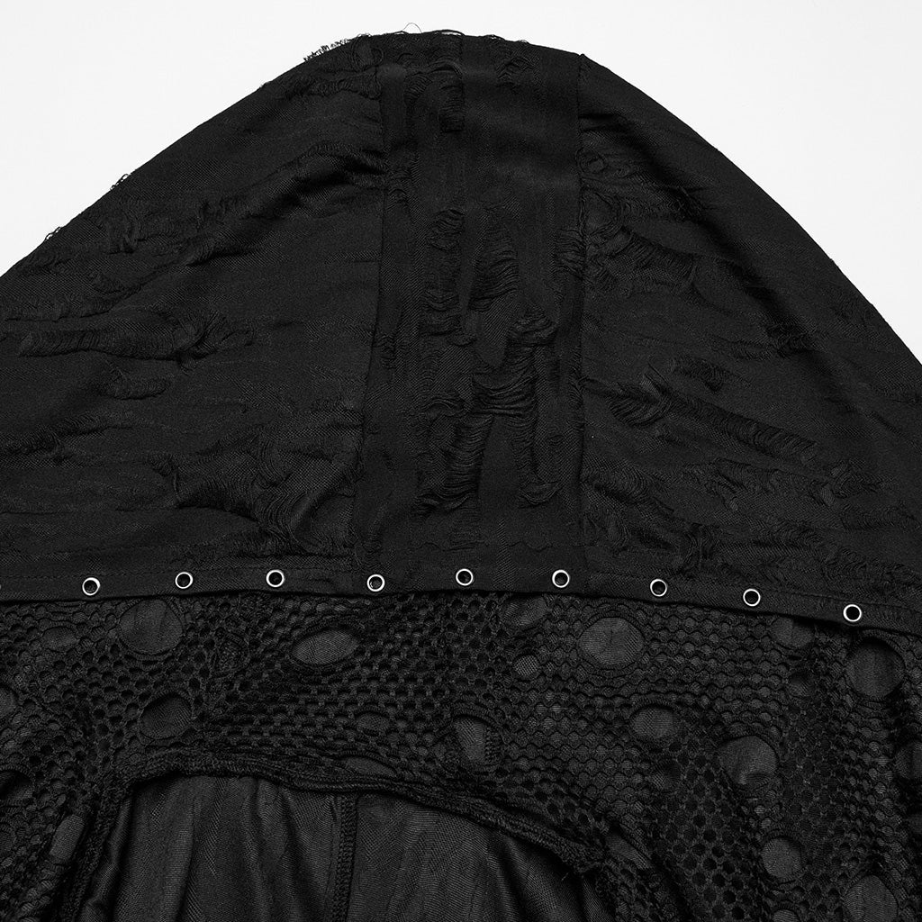 WY-1713XCF Womens Gothic Coat Hooded Longline Lace Mesh Design