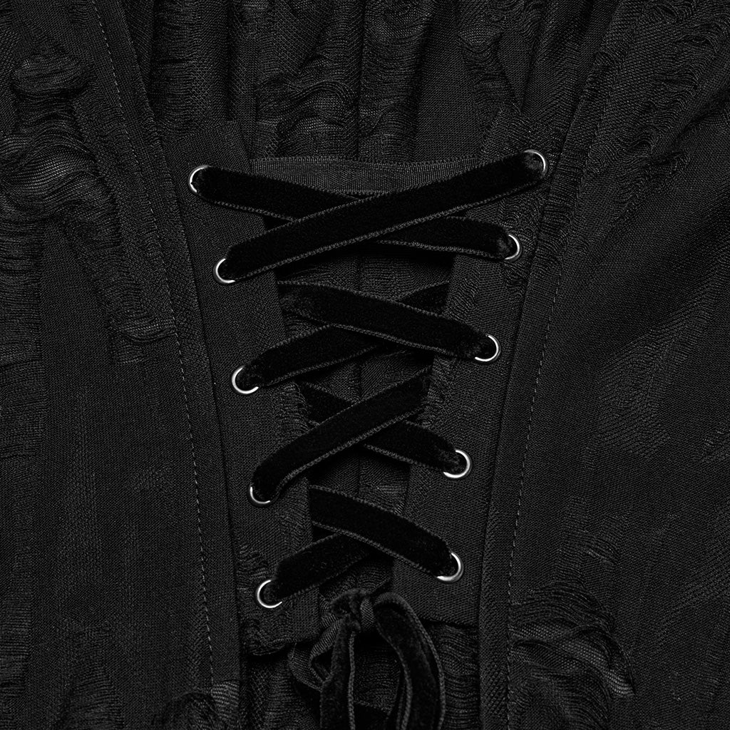 WY-1713XCF Womens Gothic Coat Hooded Longline Lace Mesh Design