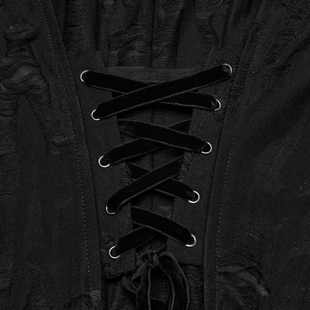 WY-1713XCF Womens Gothic Coat Hooded Longline Lace Mesh Design