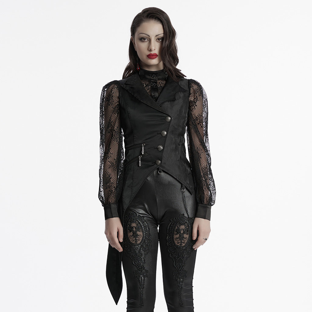 WY-1720MJF Womens Lace Sleeve Tailored Gothic Vest Jacket