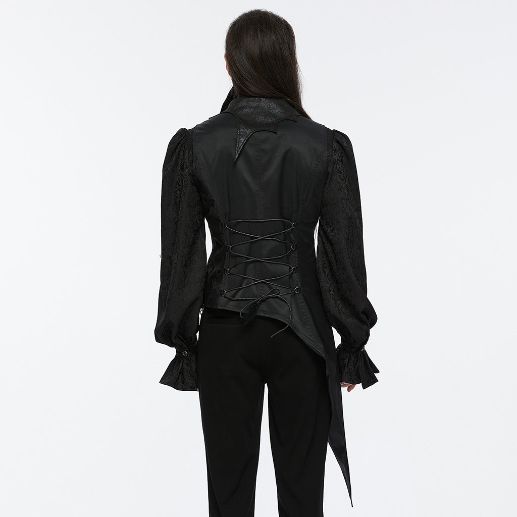 WY-1720MJM Gothic Asymmetric Vest with Button Detail and Long Tails?-??Punk Rave Clothing