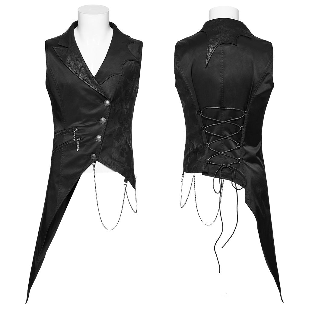 WY-1720MJM Gothic Asymmetric Vest with Button Detail and Long Tails?-??Punk Rave Clothing