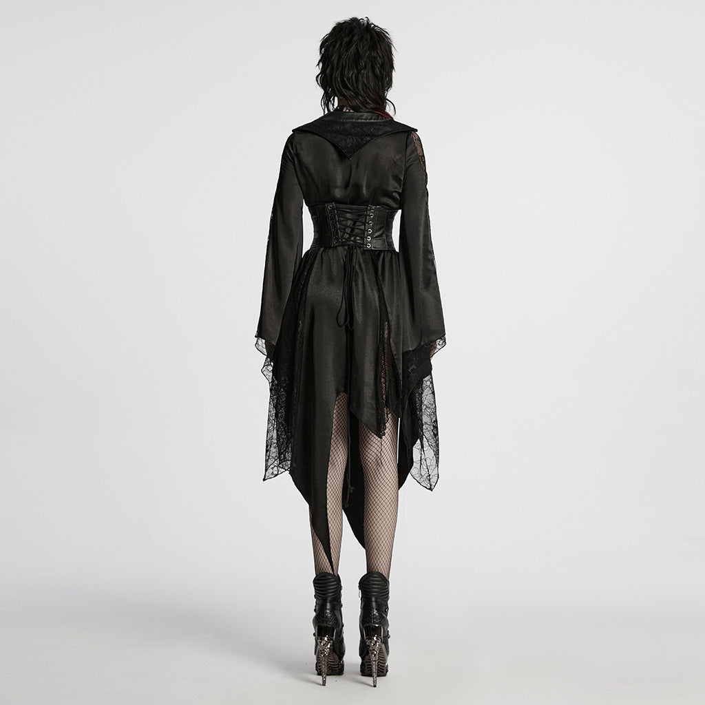 WY-1723XCF Gothic Coat Asymmetrical Hem Lace Buckle Detail Long Sleeve Fashion