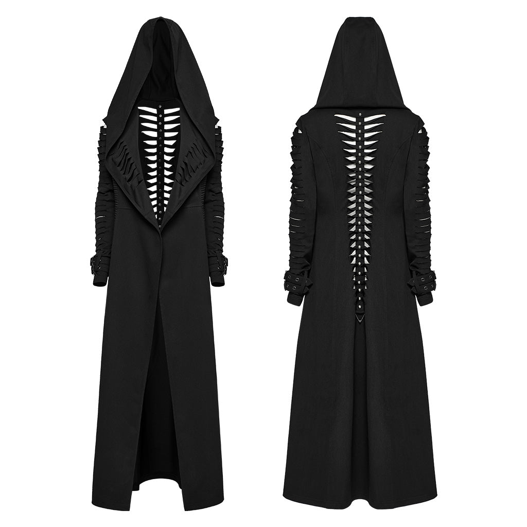 WY-1724XCF Edgy Hooded Longline Gothic Punk Coat with Belted Sleeves