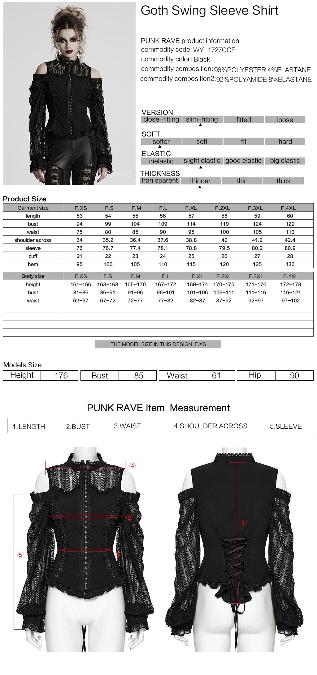 WY-1727CCF Gothic Lace Cold Shoulder Shirt Victorian Ruffle Design