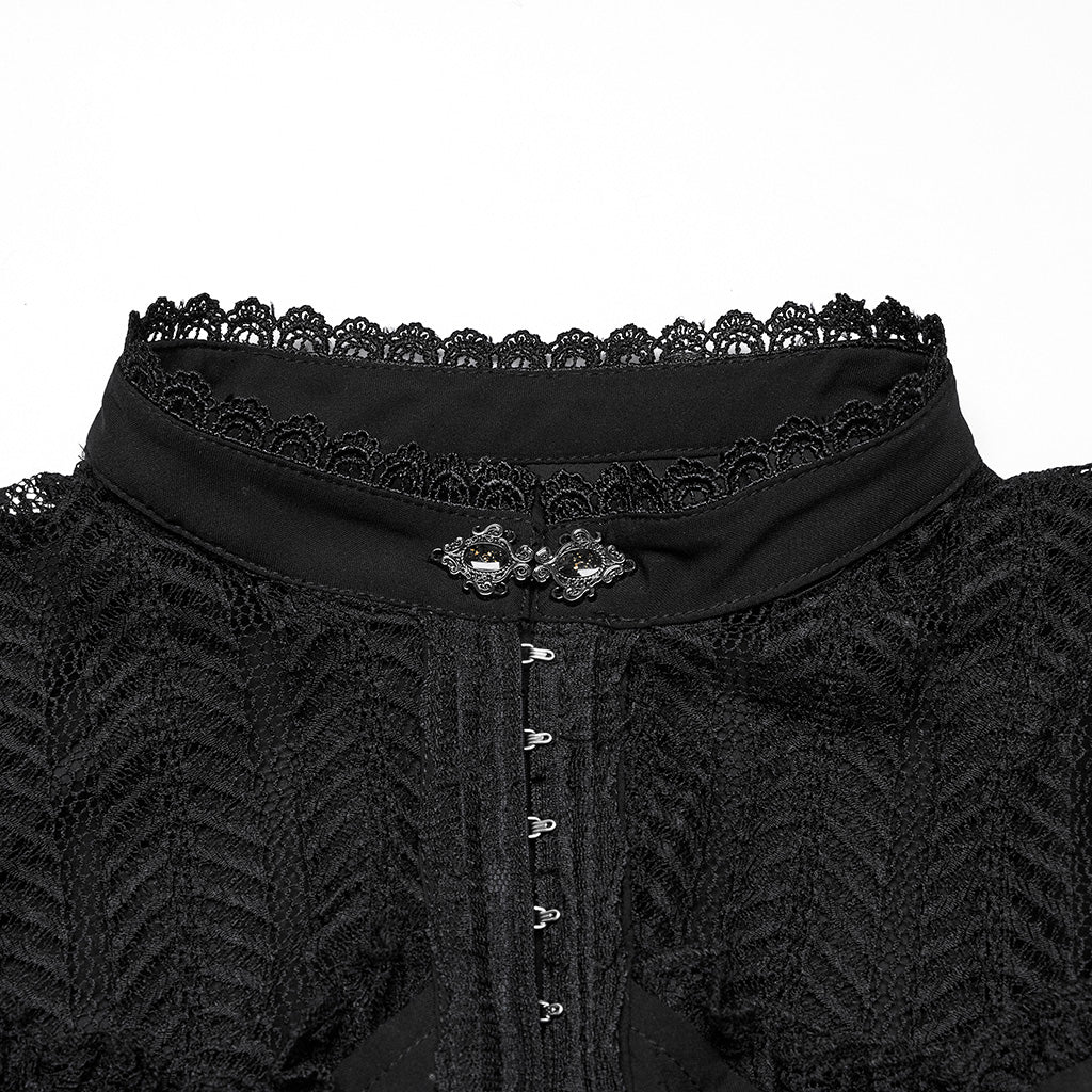 WY-1727CCF Gothic Lace Cold Shoulder Shirt Victorian Ruffle Design