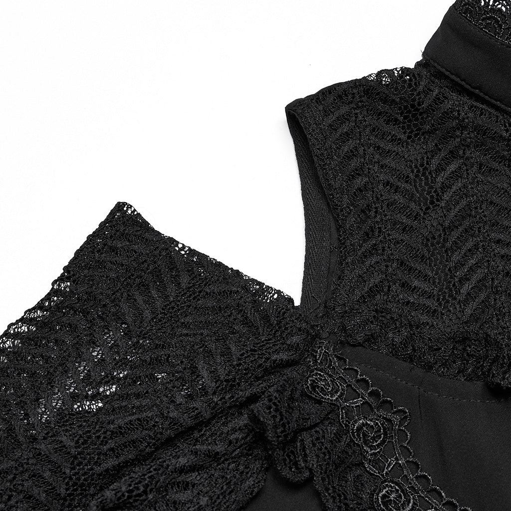 WY-1727CCF Gothic Lace Cold Shoulder Shirt Victorian Ruffle Design