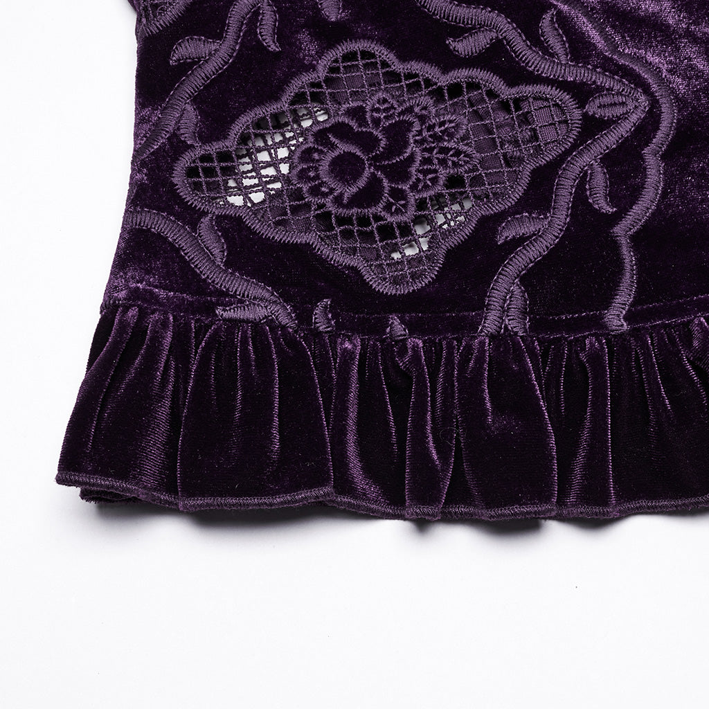 WY-1732CCF Gothic Shirt Burgundy Velvet Lace Bell Sleeve Top