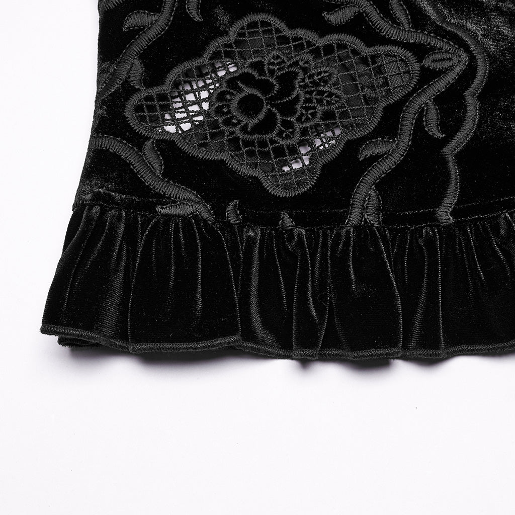 WY-1732CCF Gothic Shirt Burgundy Velvet Lace Bell Sleeve Top
