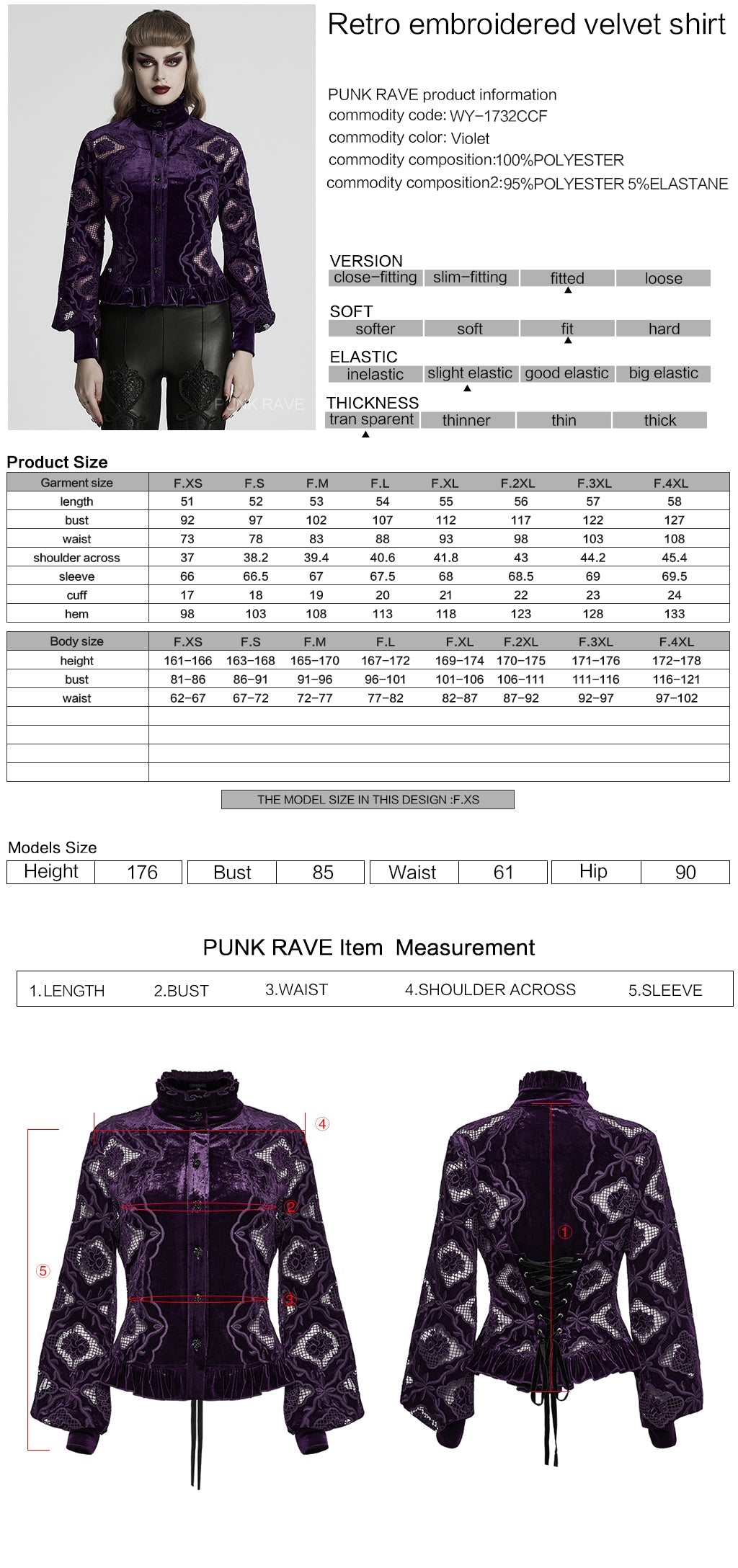 WY-1732CCF Gothic Shirt Burgundy Velvet Lace Bell Sleeve Top