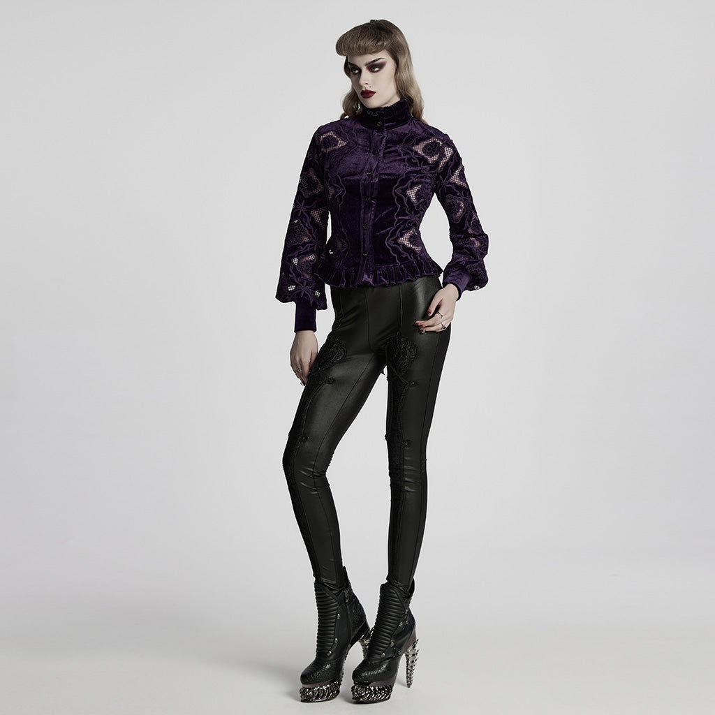 WY-1732CCF Gothic Shirt Burgundy Velvet Lace Bell Sleeve Top