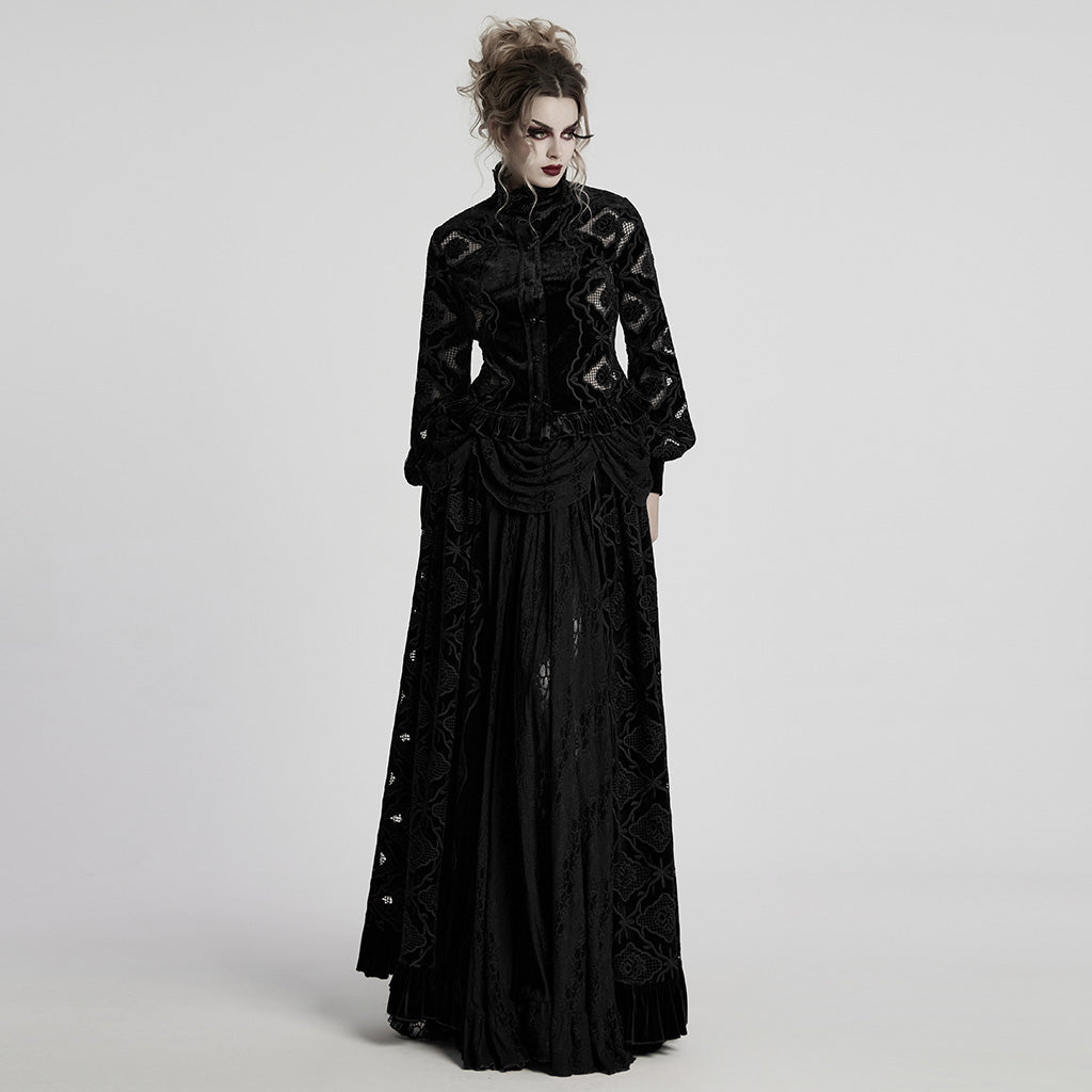WY-1732CCF Gothic Shirt Burgundy Velvet Lace Bell Sleeve Top