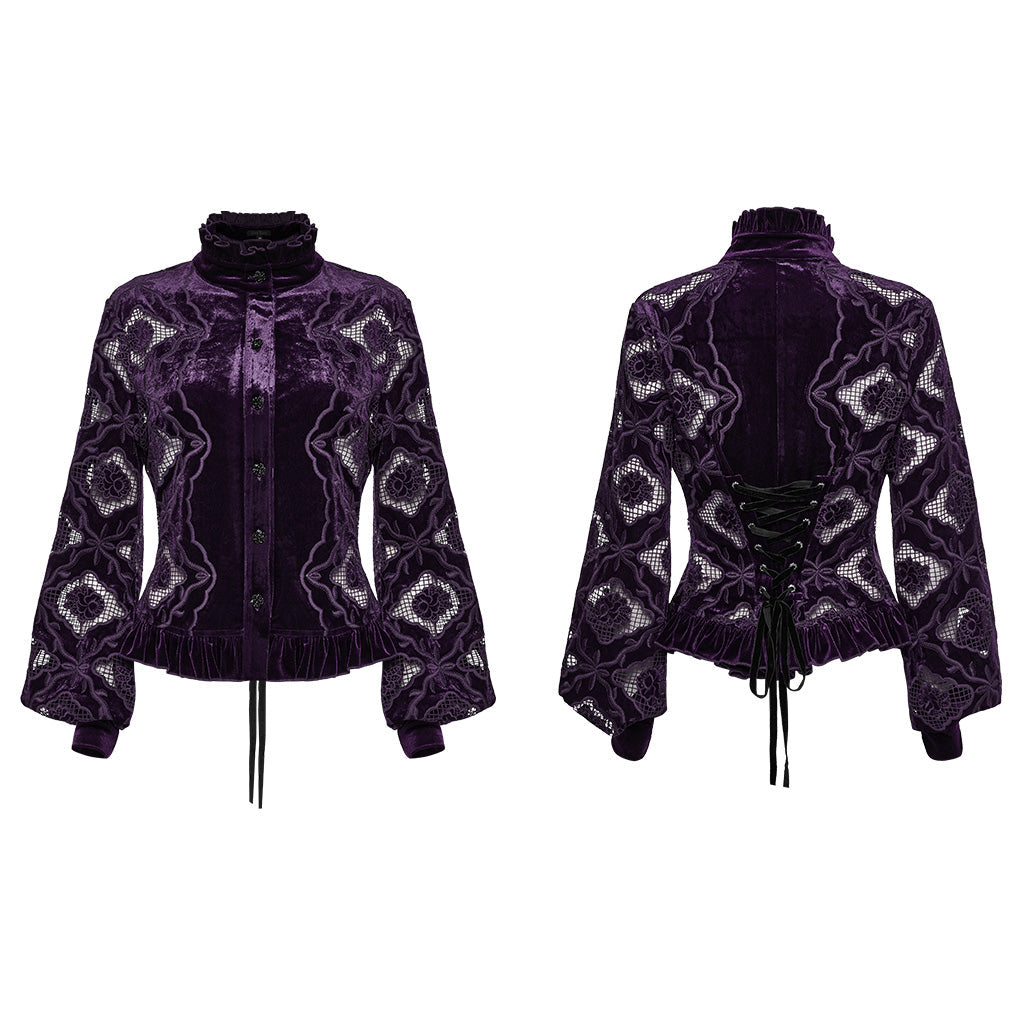 WY-1732CCF Gothic Shirt Burgundy Velvet Lace Bell Sleeve Top
