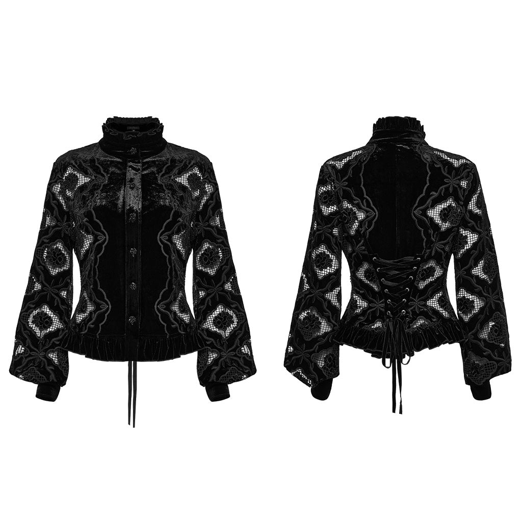 WY-1732CCF Gothic Shirt Burgundy Velvet Lace Bell Sleeve Top
