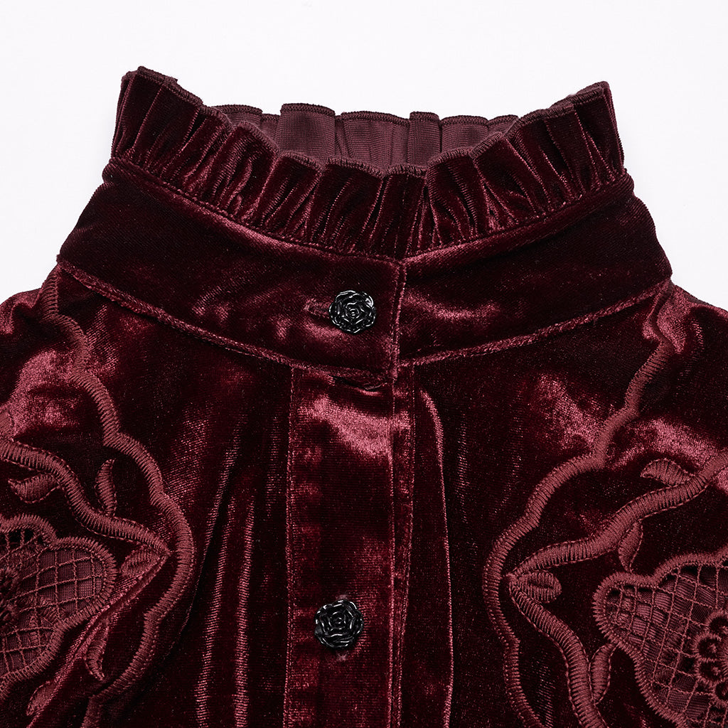 WY-1732CCF Gothic Shirt Burgundy Velvet Lace Bell Sleeve Top