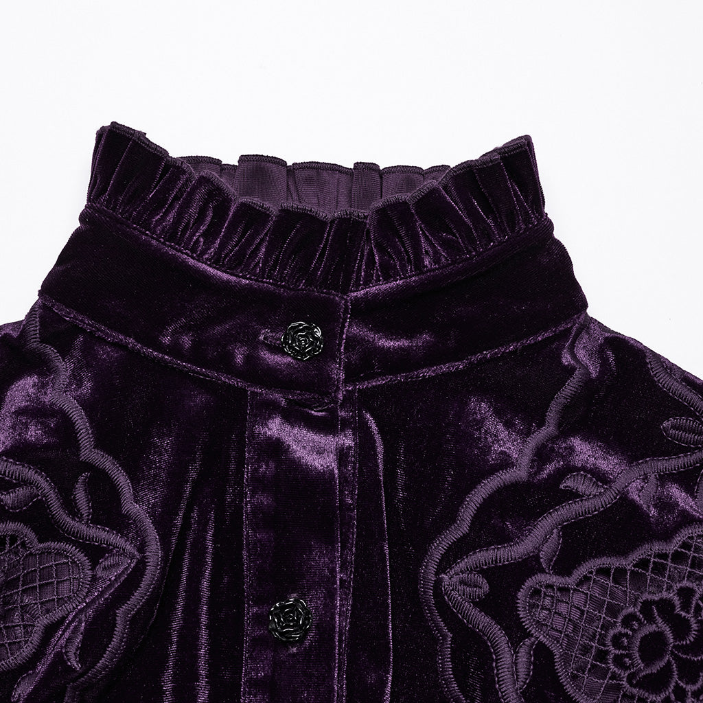 WY-1732CCF Gothic Shirt Burgundy Velvet Lace Bell Sleeve Top