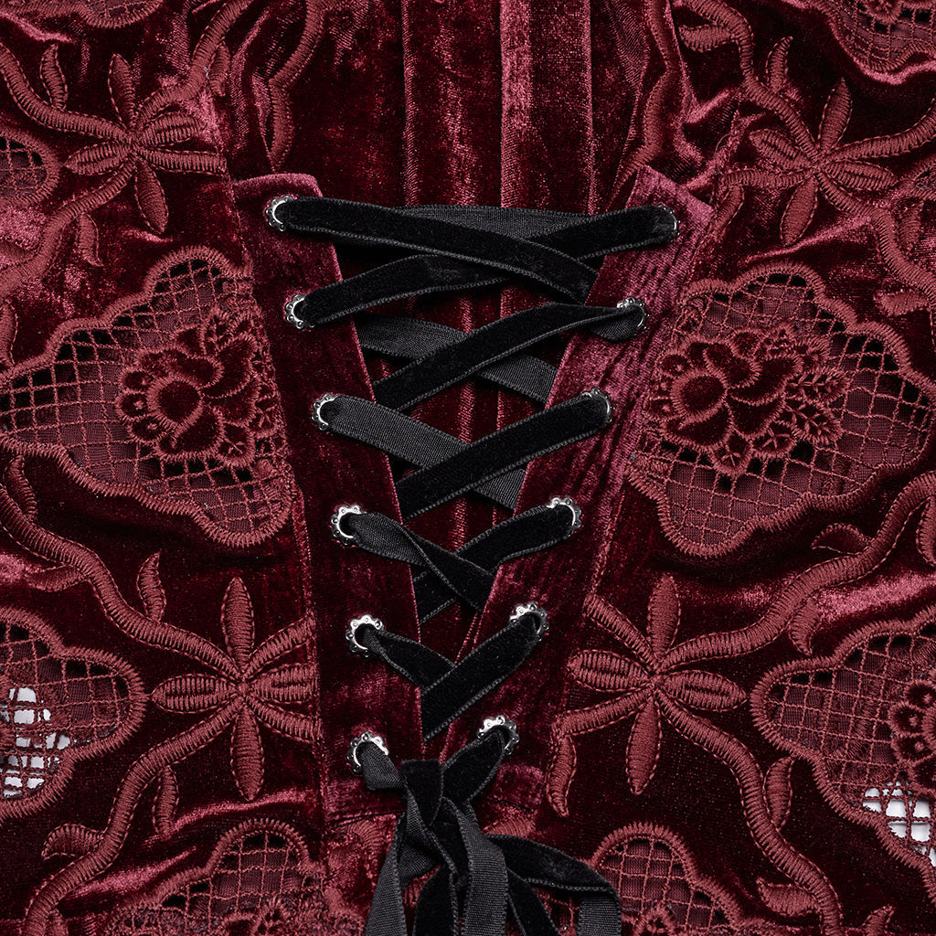 WY-1732CCF Gothic Shirt Burgundy Velvet Lace Bell Sleeve Top
