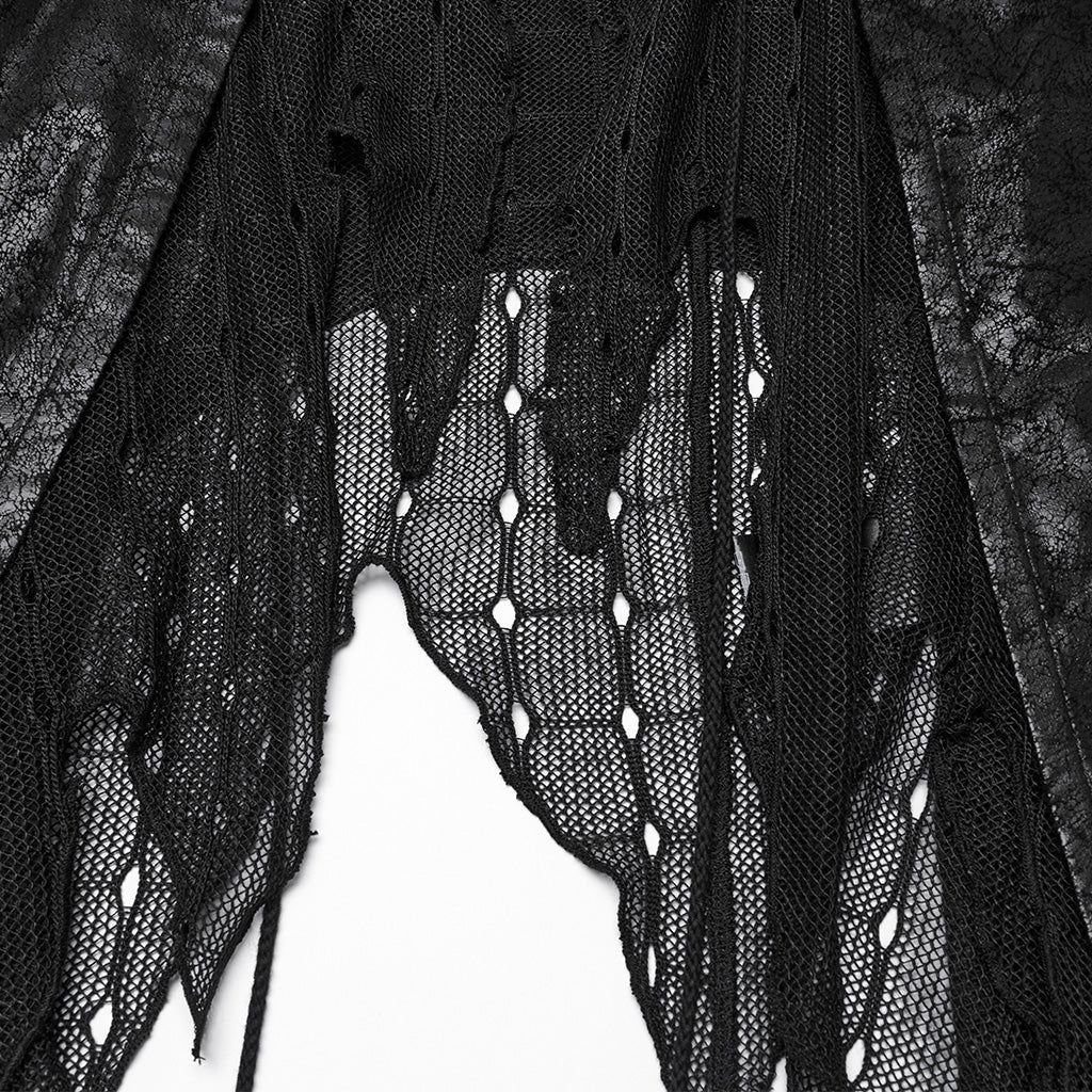 WY-1737MJF Gothic Vest Long Tailcoat Sleeveless Lace-Up Design Black