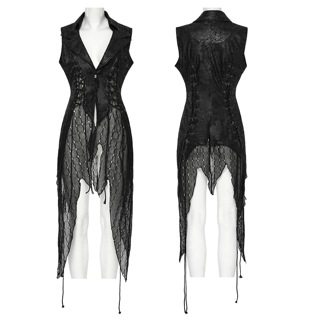 WY-1737MJF Gothic Vest Long Tailcoat Sleeveless Lace-Up Design Black