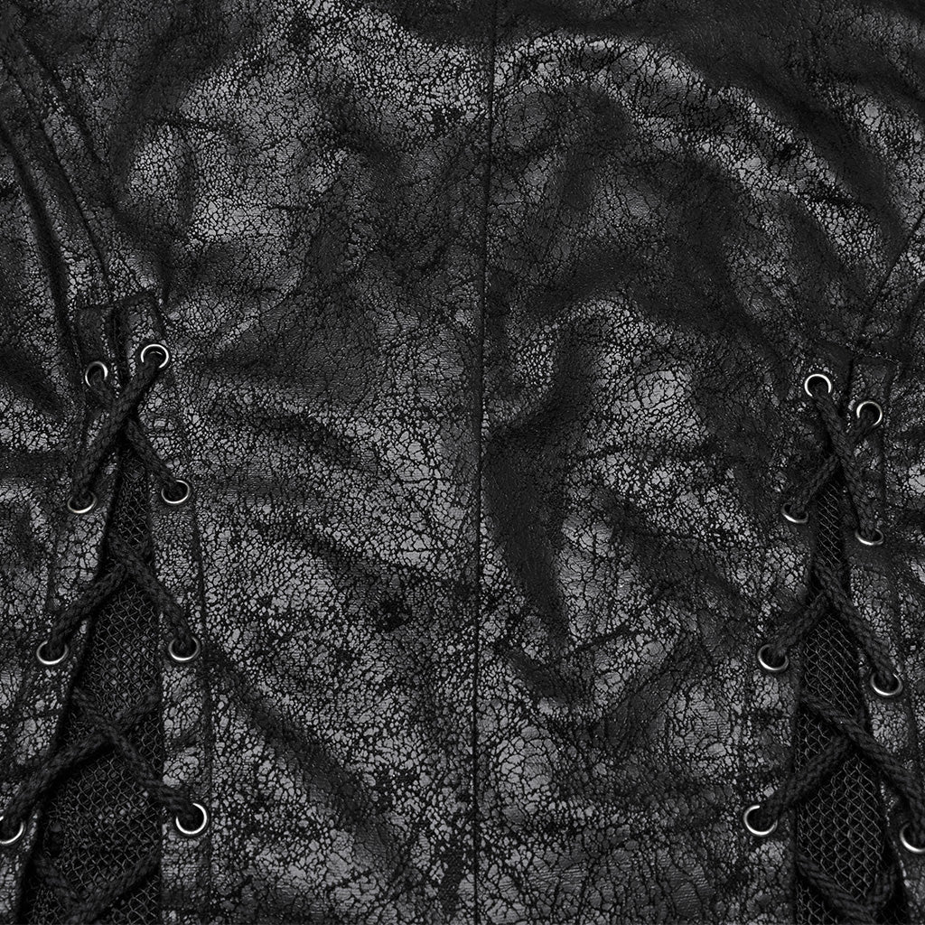 WY-1737MJF Gothic Vest Long Tailcoat Sleeveless Lace-Up Design Black