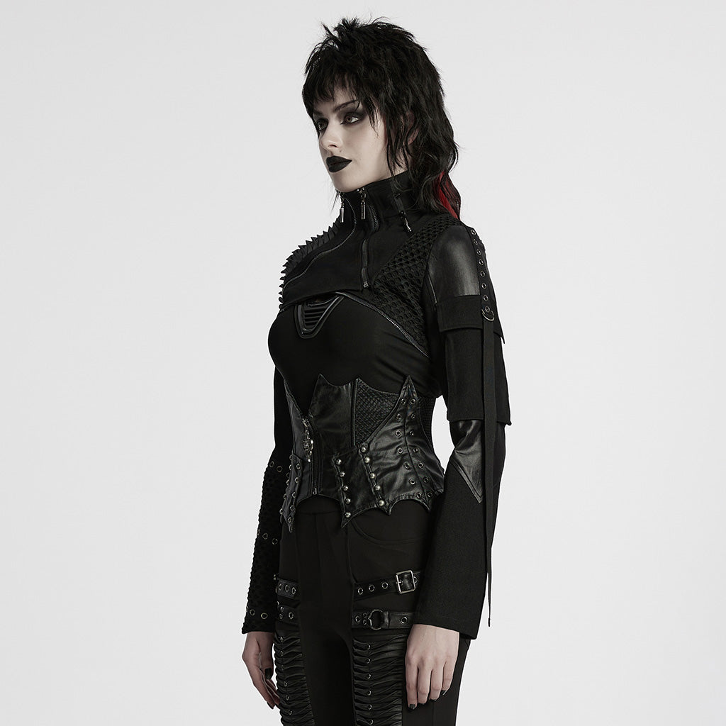 WY-1755XDF Edgy Black Gothic Corset Style Punk Jackets with Zipper Details