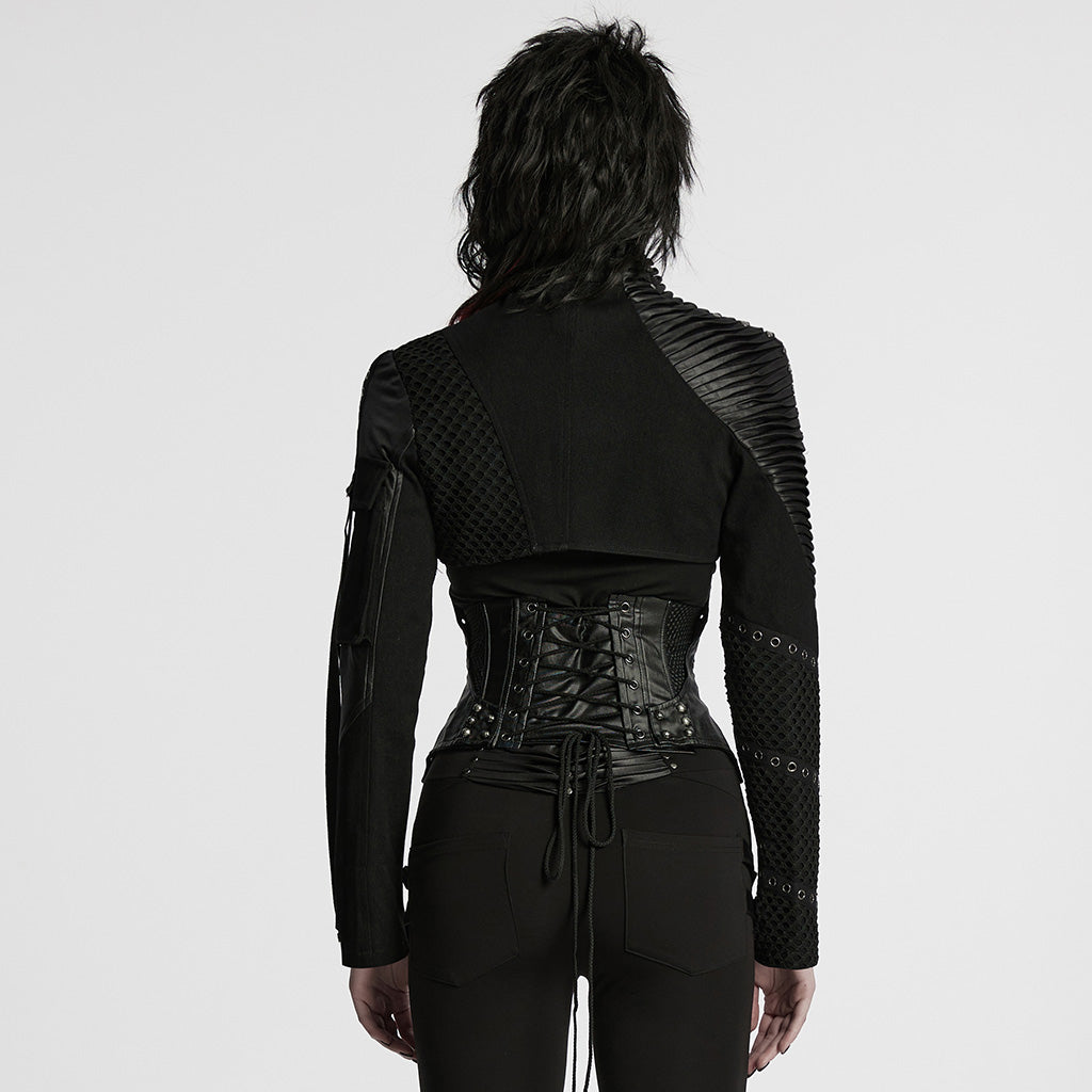 WY-1755XDF Edgy Black Gothic Corset Style Punk Jackets with Zipper Details