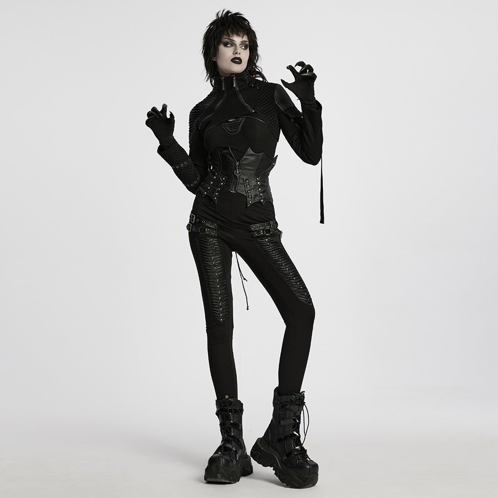 WY-1755XDF Edgy Black Gothic Corset Style Punk Jackets with Zipper Details