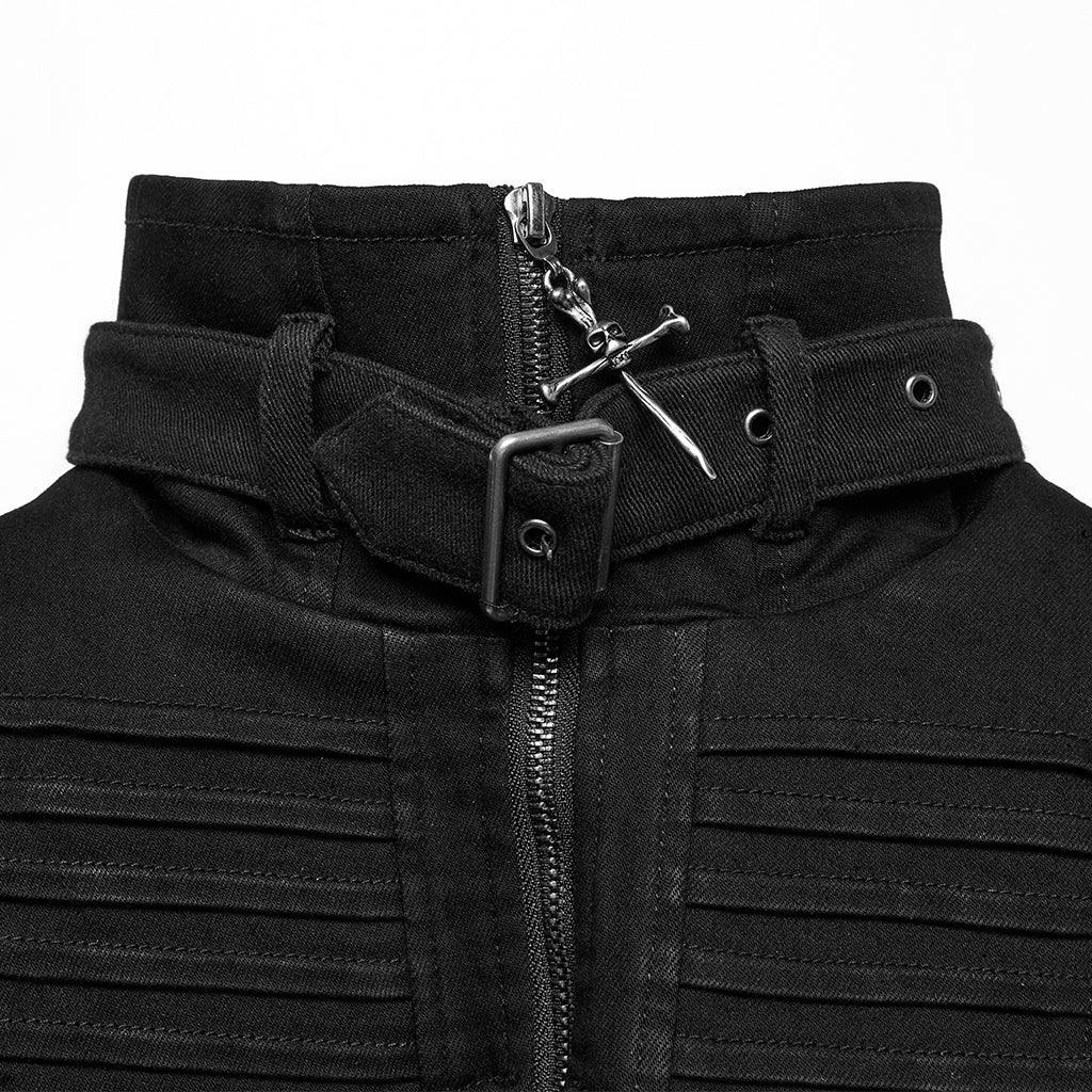 WY-1756MJM Gothic Sleeveless Punk Vests Studded High Collar Zipper Design