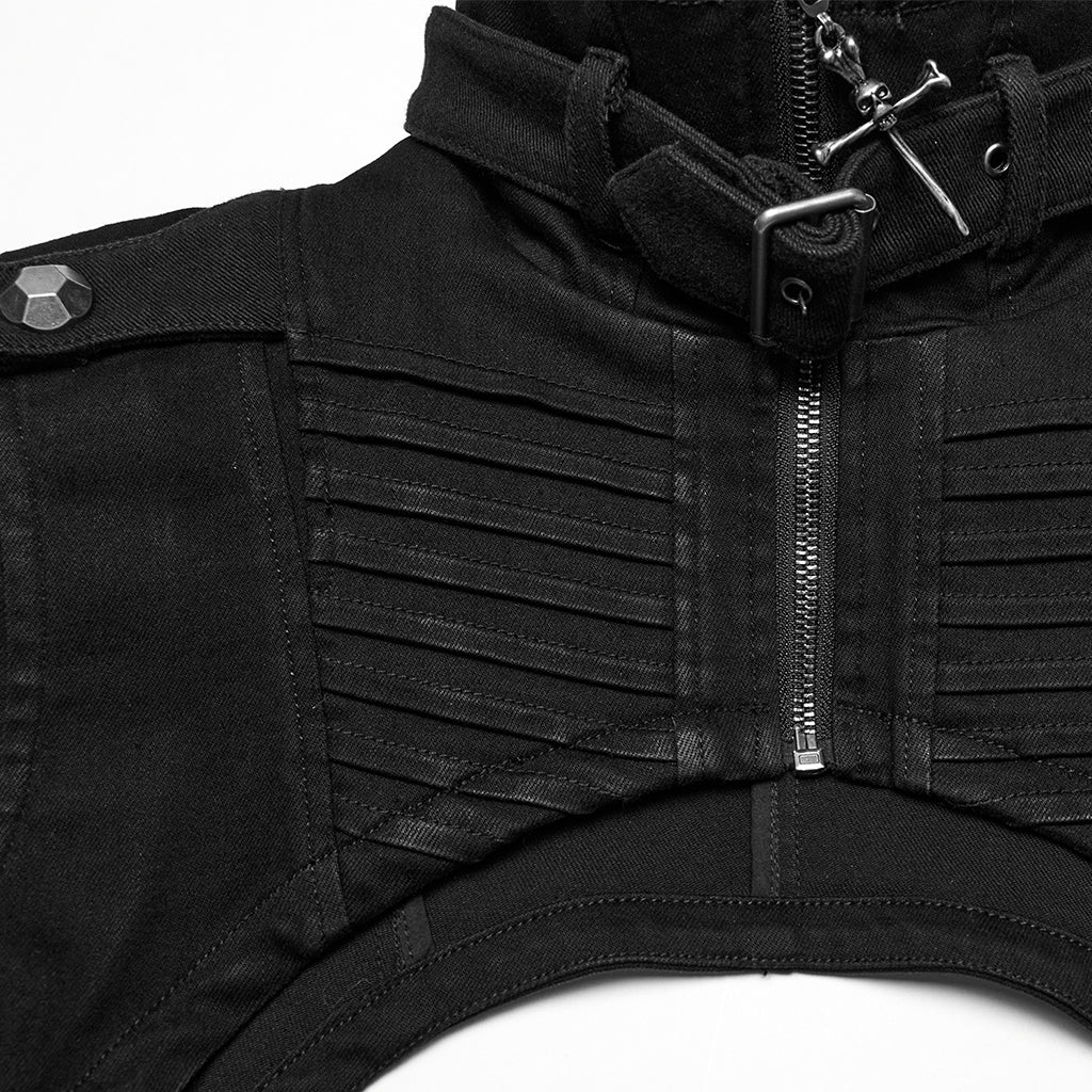 WY-1756MJM Gothic Sleeveless Punk Vests Studded High Collar Zipper Design