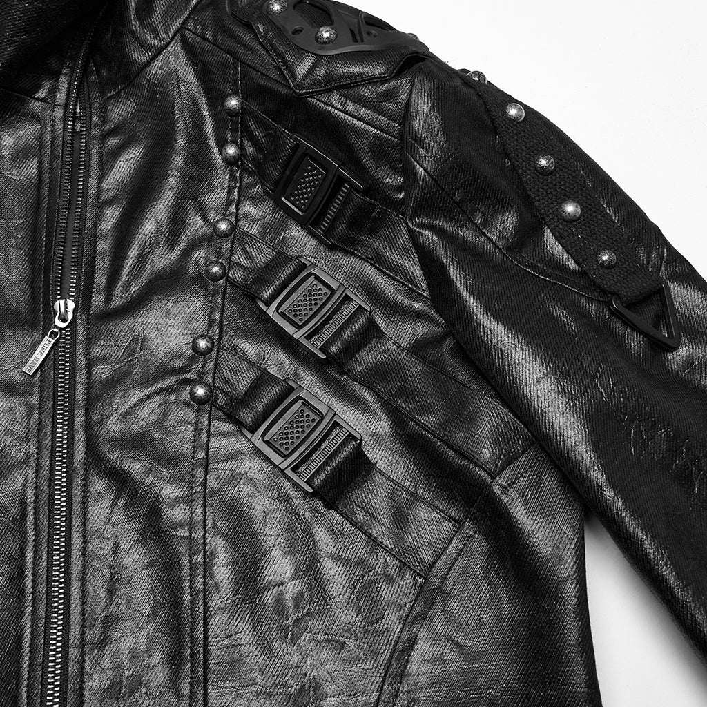 WY-1757XCM Gothic Long Black Faux Leather Punk Coat Mens Fashion