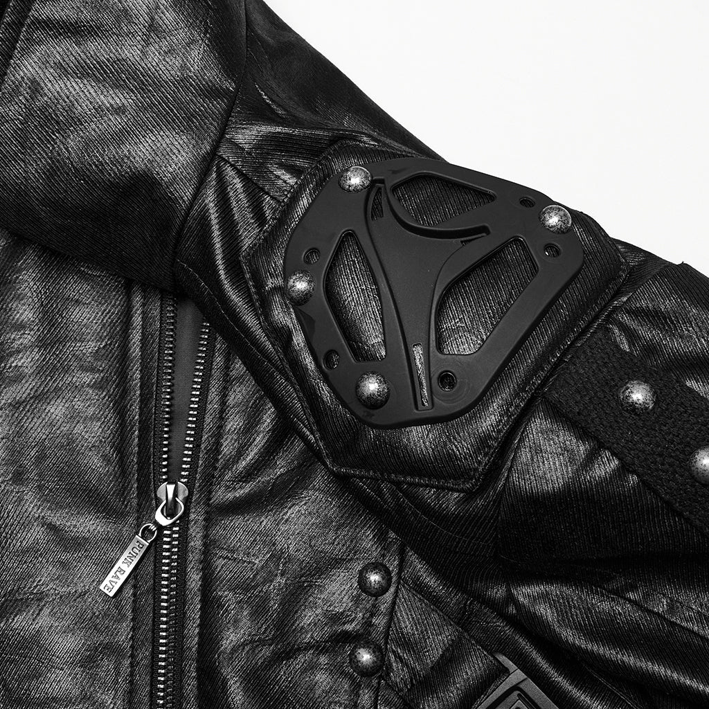WY-1757XCM Gothic Long Black Faux Leather Punk Coat Mens Fashion