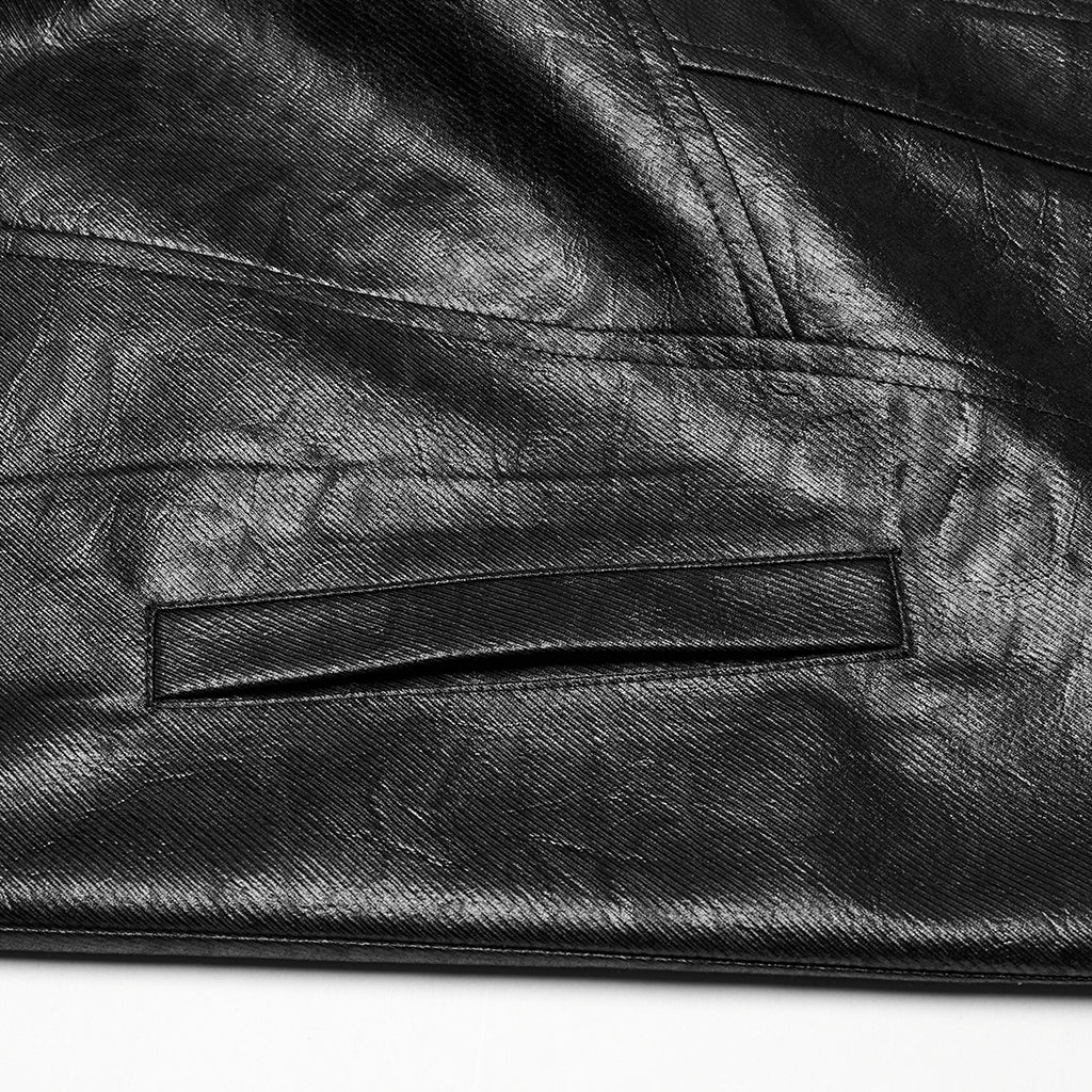 WY-1757XCM Gothic Long Black Faux Leather Punk Coat Mens Fashion