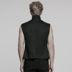 WY-1758MJM Edgy Black Mesh Tactical Punk Vest Sleeveless Zipper Panel