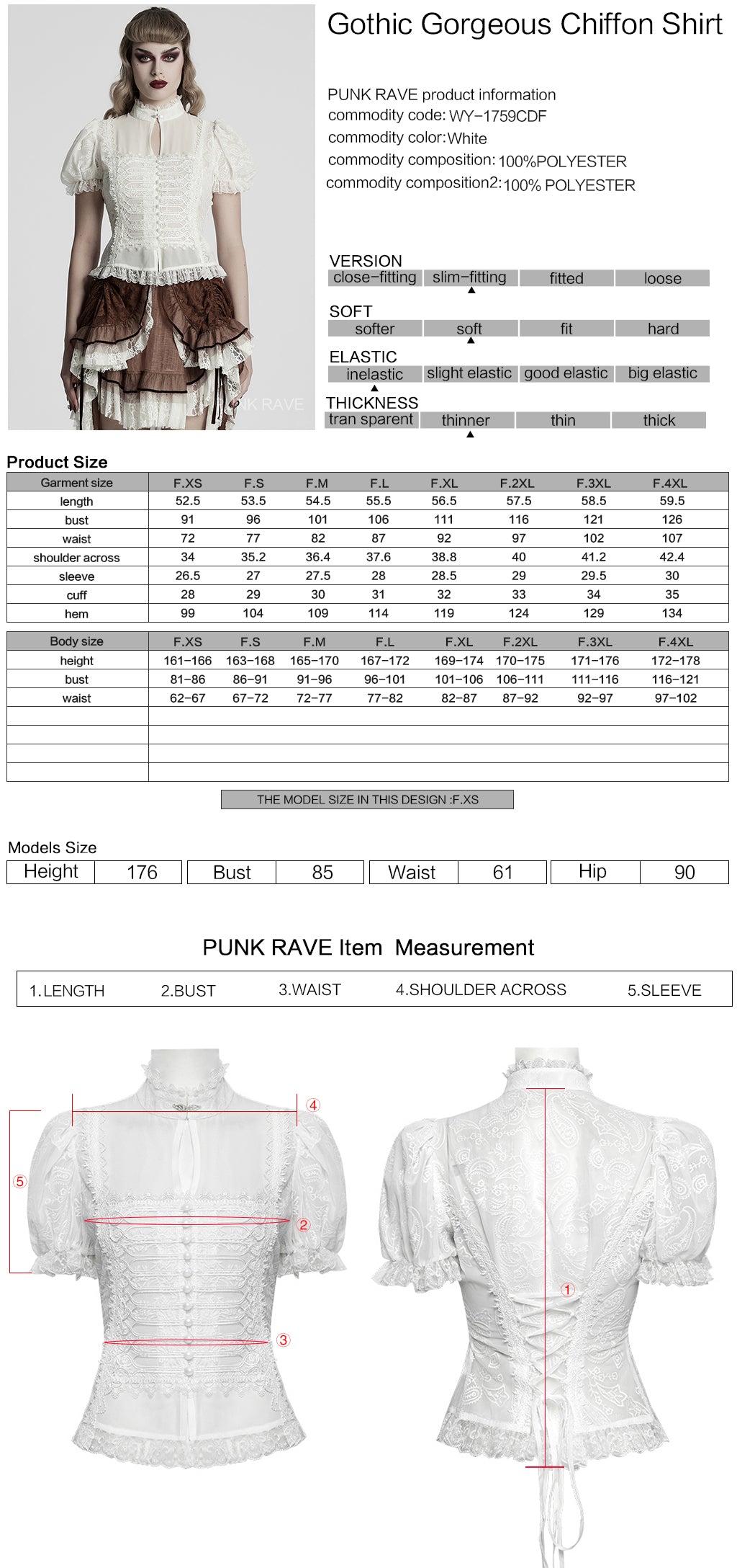 WY-1759CDF Gothic Shirts Lace Victorian Blouse Ruffled Sleeve Top