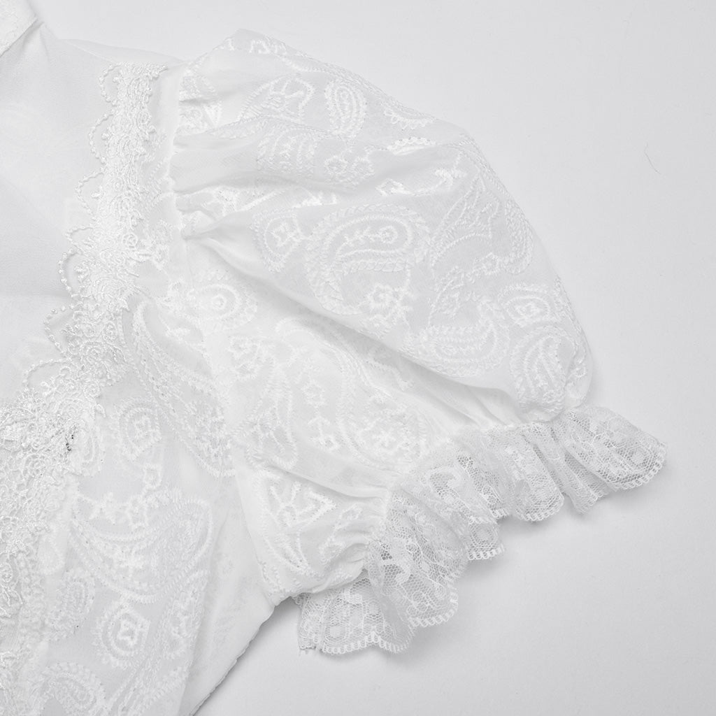 WY-1759CDF Gothic Shirts Lace Victorian Blouse Ruffled Sleeve Top