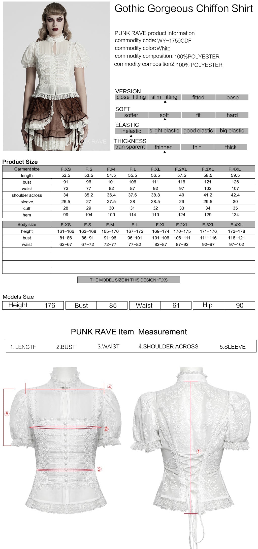 WY-1759CDF Gothic Shirts Lace Victorian Blouse Ruffled Sleeve Top