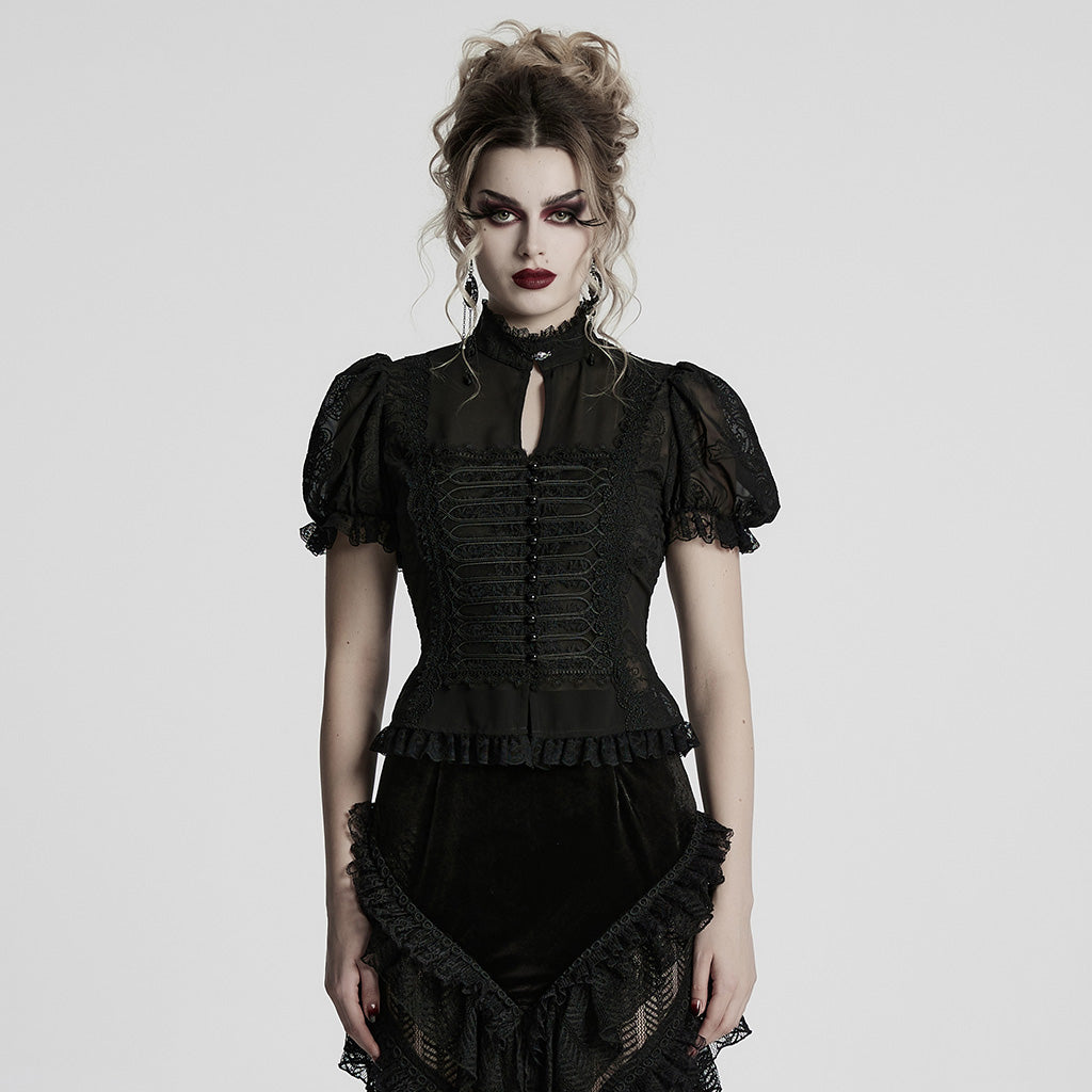 WY-1759CDF Gothic Shirts Lace Victorian Blouse Ruffled Sleeve Top