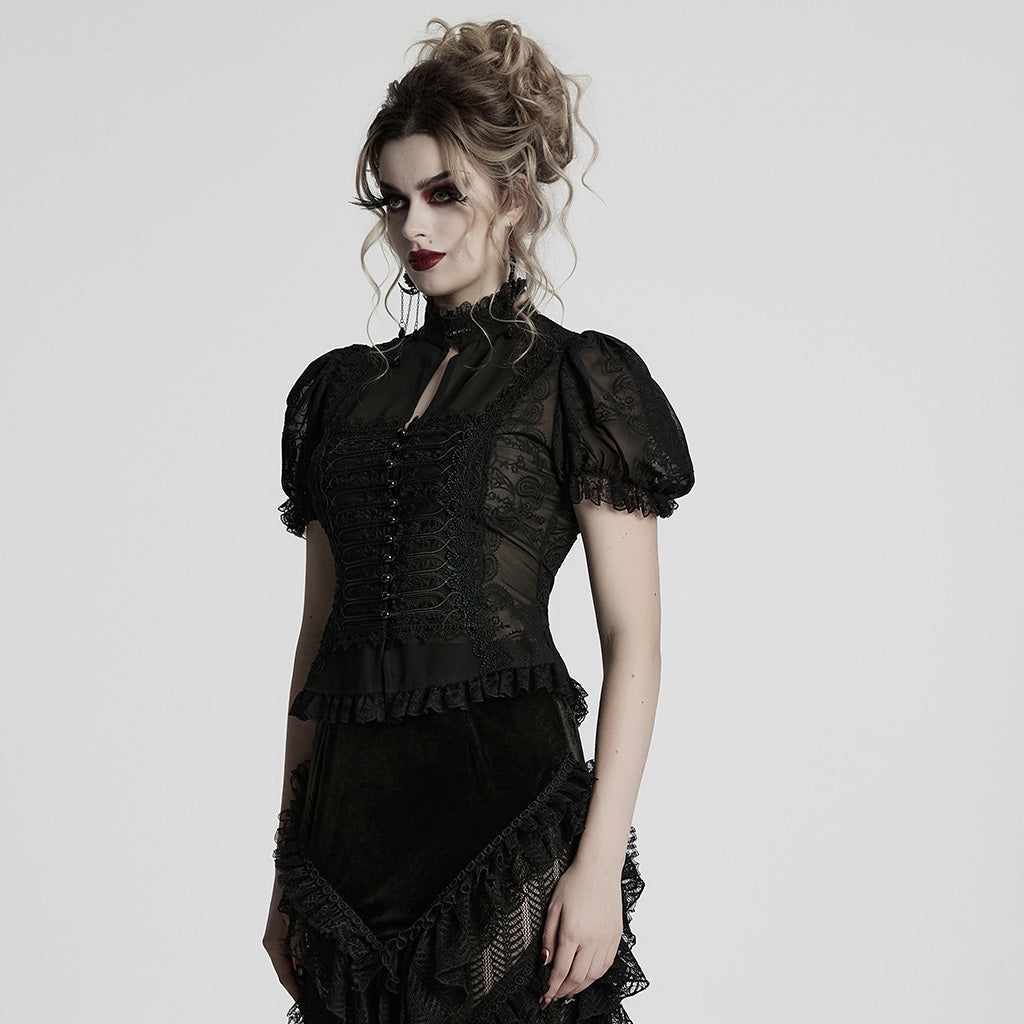 WY-1759CDF Gothic Shirts Lace Victorian Blouse Ruffled Sleeve Top