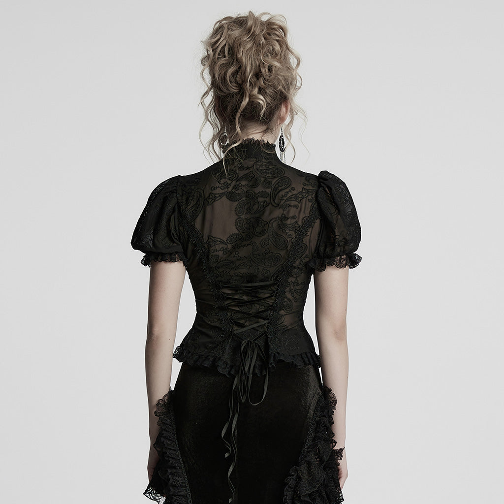 WY-1759CDF Gothic Shirts Lace Victorian Blouse Ruffled Sleeve Top