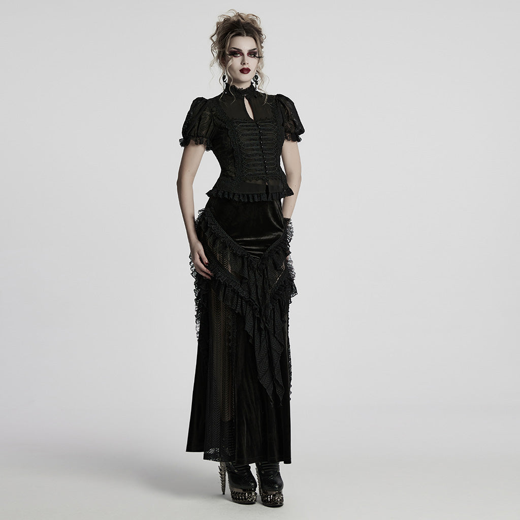 WY-1759CDF Gothic Shirts Lace Victorian Blouse Ruffled Sleeve Top