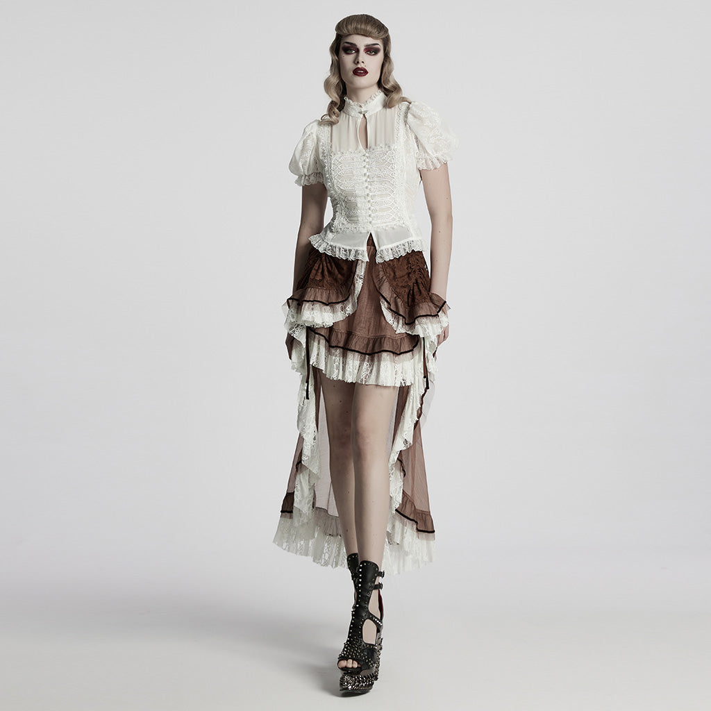 WY-1759CDF Gothic Shirts Lace Victorian Blouse Ruffled Sleeve Top