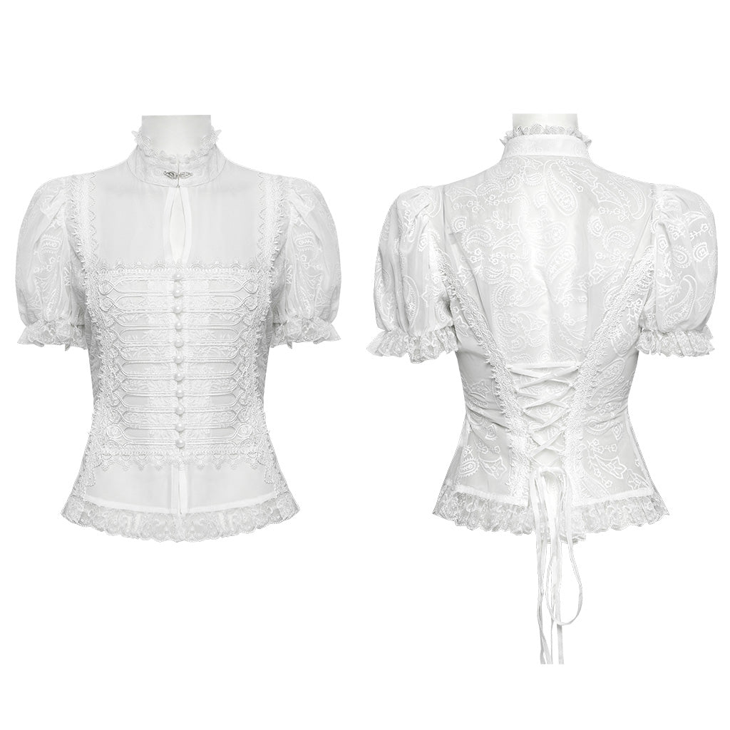 WY-1759CDF Gothic Shirts Lace Victorian Blouse Ruffled Sleeve Top