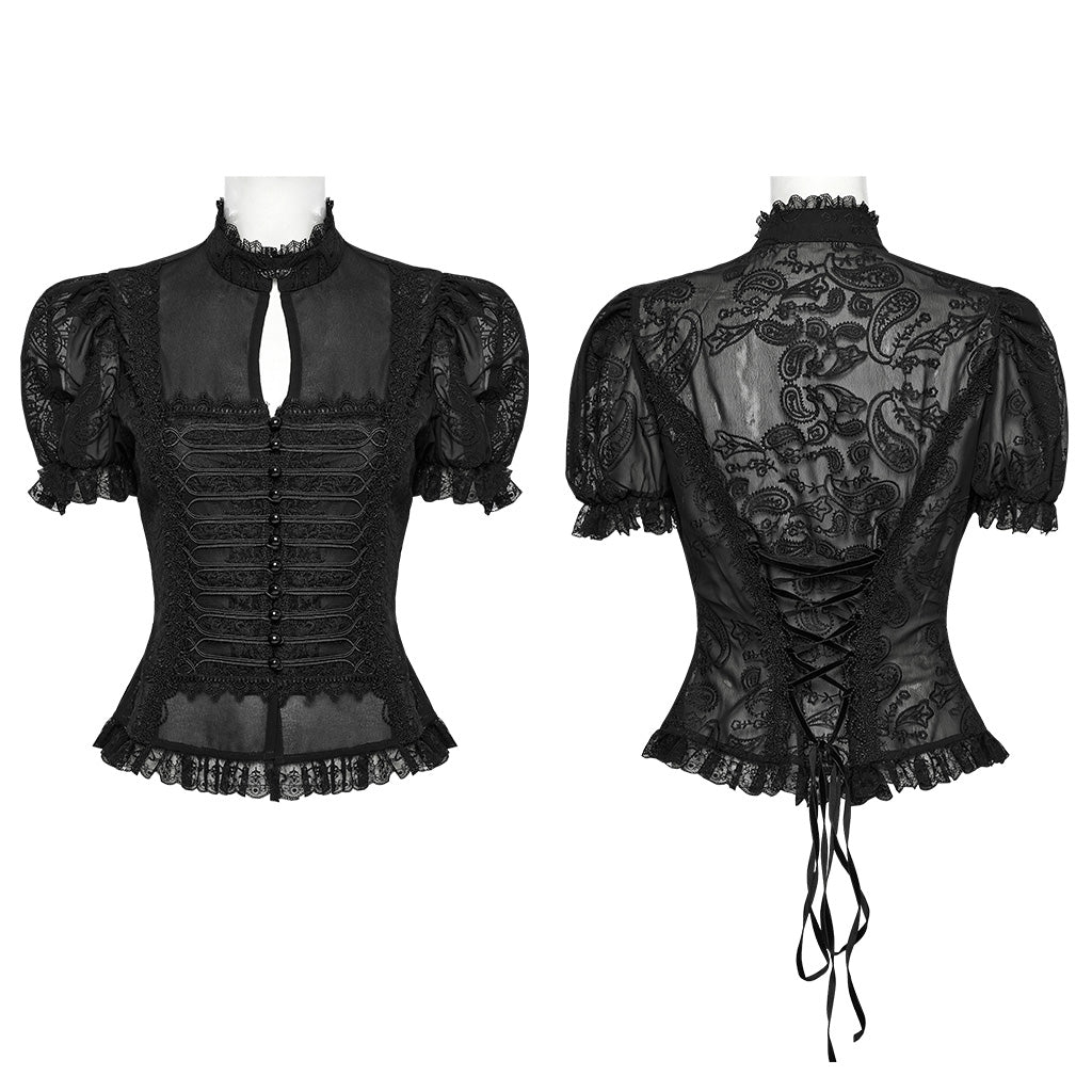 WY-1759CDF Gothic Shirts Lace Victorian Blouse Ruffled Sleeve Top