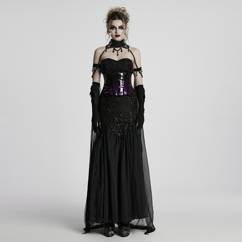 WY-1760DPF Gothic Dress Elegant Red Lace Chiffon Evening Gown