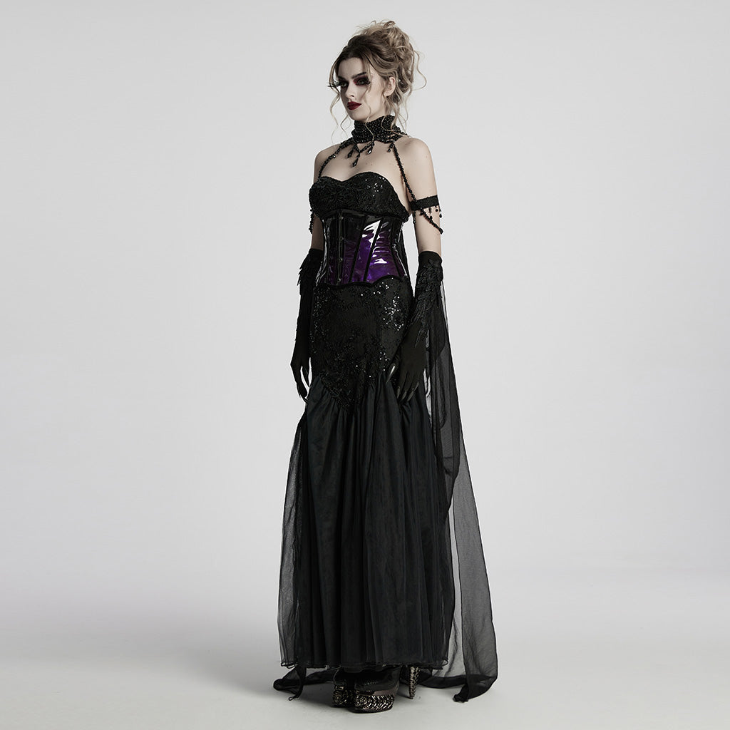 WY-1760DPF Gothic Dress Elegant Red Lace Chiffon Evening Gown