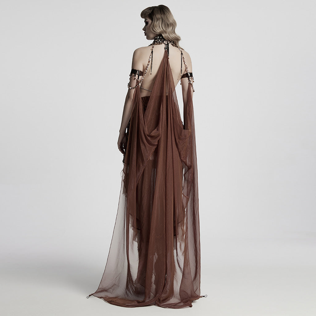 WY-1760DPF Gothic Dress Elegant Red Lace Chiffon Evening Gown