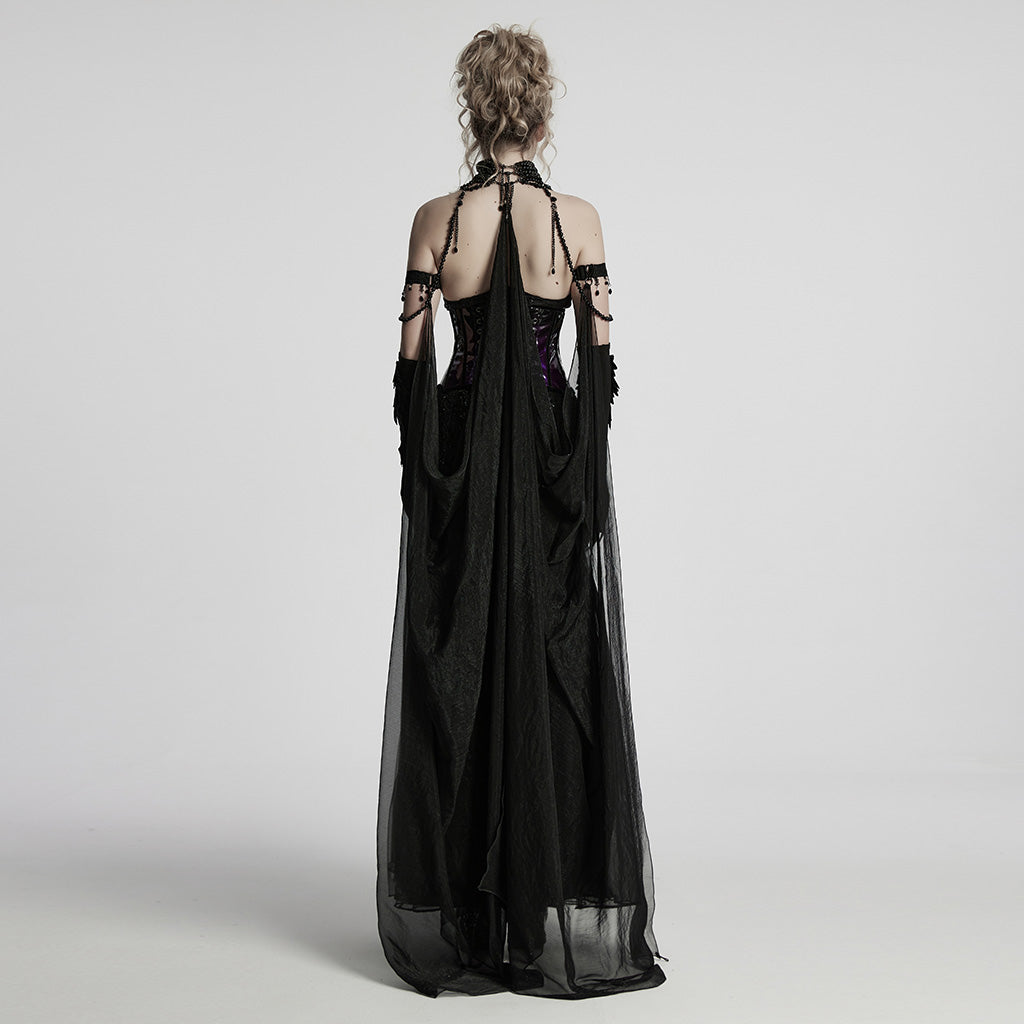 WY-1760DPF Gothic Dress Elegant Red Lace Chiffon Evening Gown