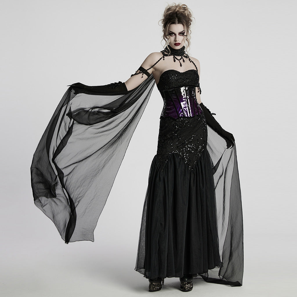 WY-1760DPF Gothic Dress Elegant Red Lace Chiffon Evening Gown
